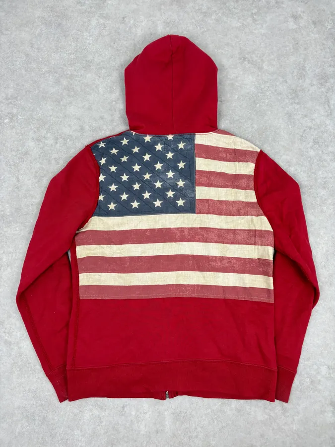 2010s Ralph Lauren Red USA Flag Zip-up Hoodie