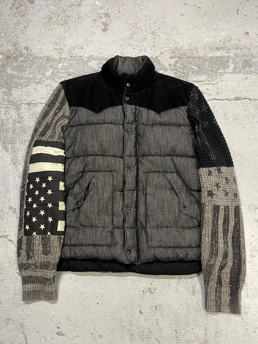 2010s Ralph Lauren USA Flag Grey Hybrid Wool Puffer Jacket