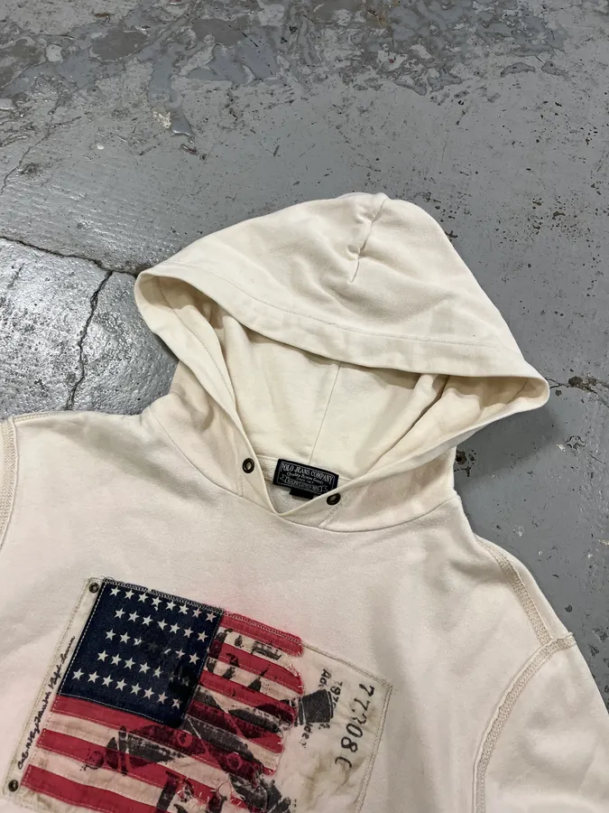 2010s Ralph Lauren USA Flag White Hoodie - Image 5