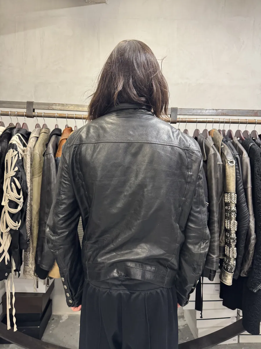 2010s Rick Owens Asymmetrical Avant-Garde Black Leather Jacket - Image 3