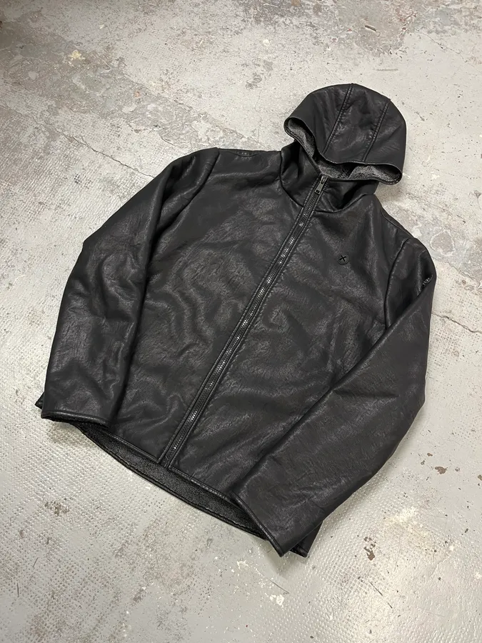 2010s Roberto Cavalli Black Leather Hooded Jacket - Image 4