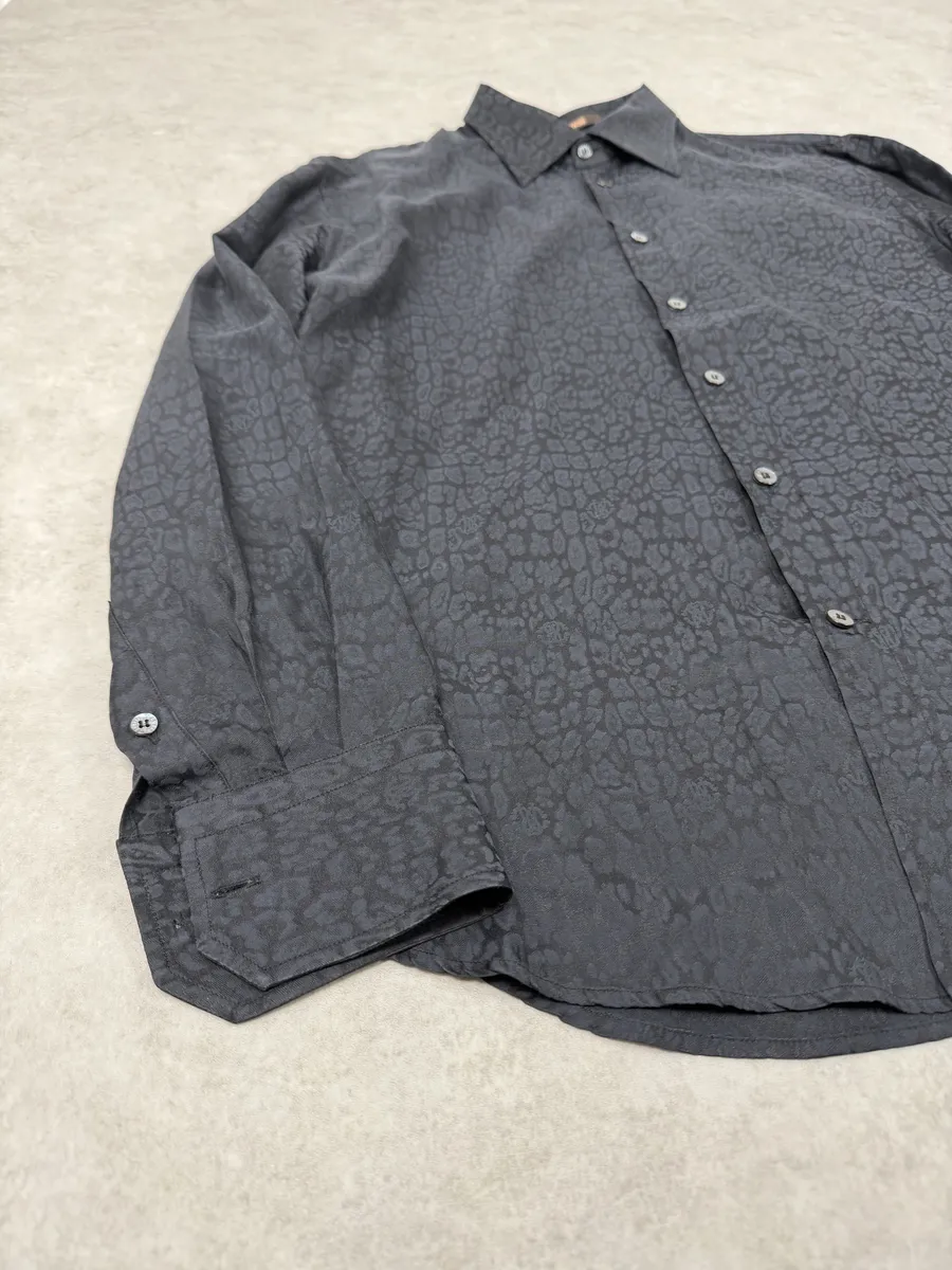 2010s Roberto Cavalli Black & Navy Leopard Print Mafia Shirt - Image 10