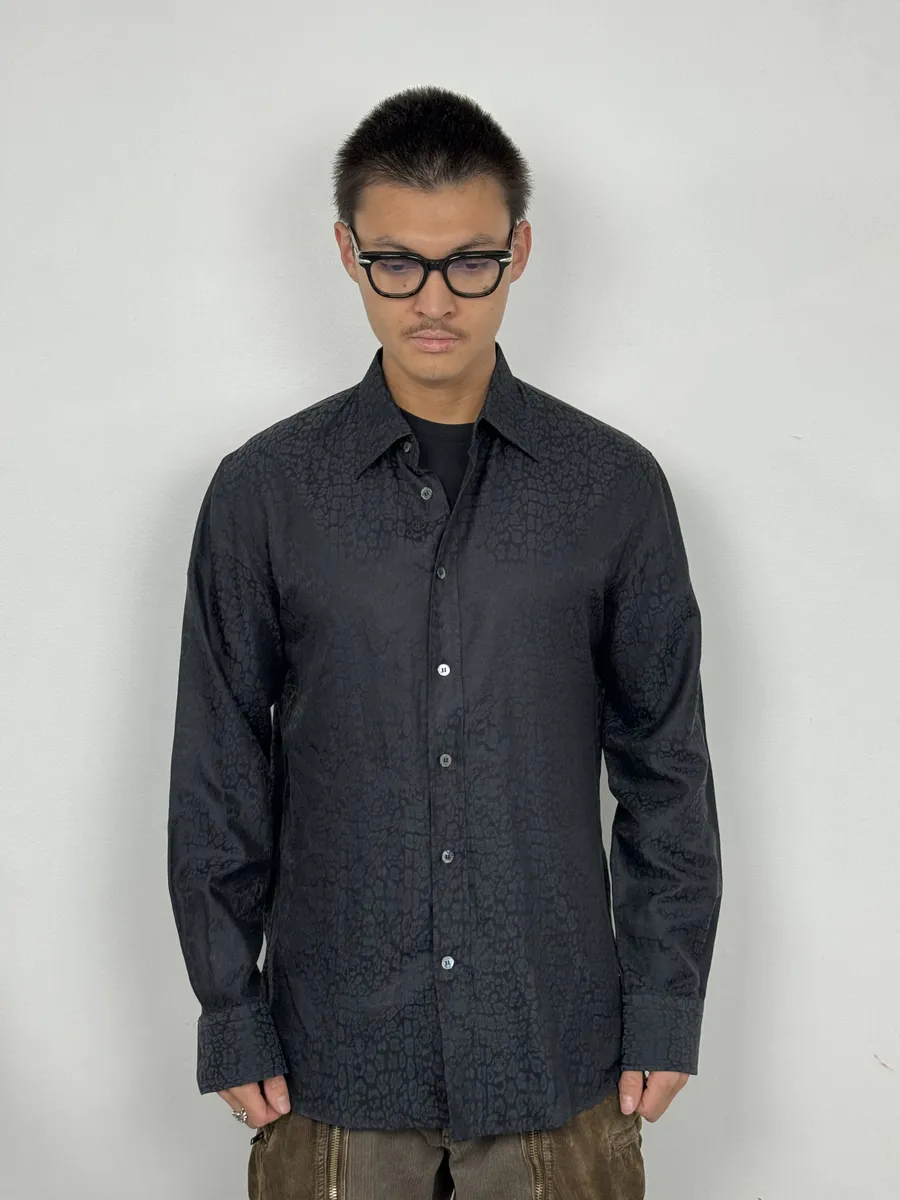 2010s Roberto Cavalli Black & Navy Leopard Print Mafia Shirt - Image 3