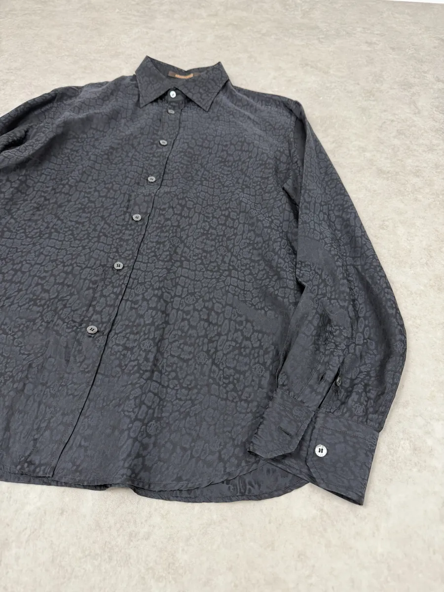 2010s Roberto Cavalli Black & Navy Leopard Print Mafia Shirt - Image 7