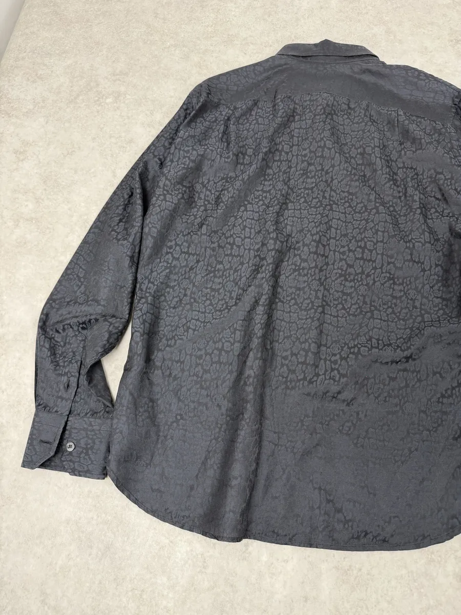 2010s Roberto Cavalli Black & Navy Leopard Print Mafia Shirt - Image 9