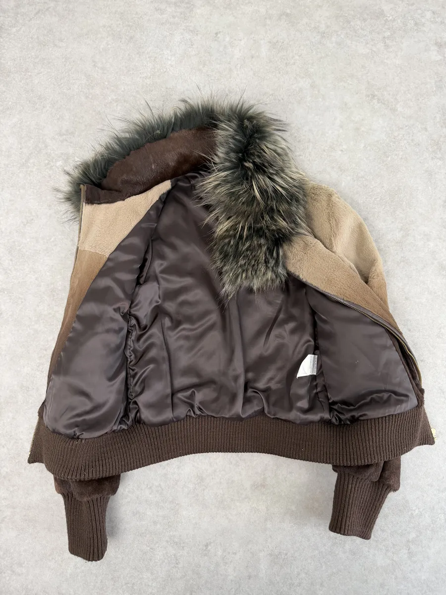 2010s Roberto Cavalli Gradient Leather Bomber Jacket with Faux Fur Collar - Image 10