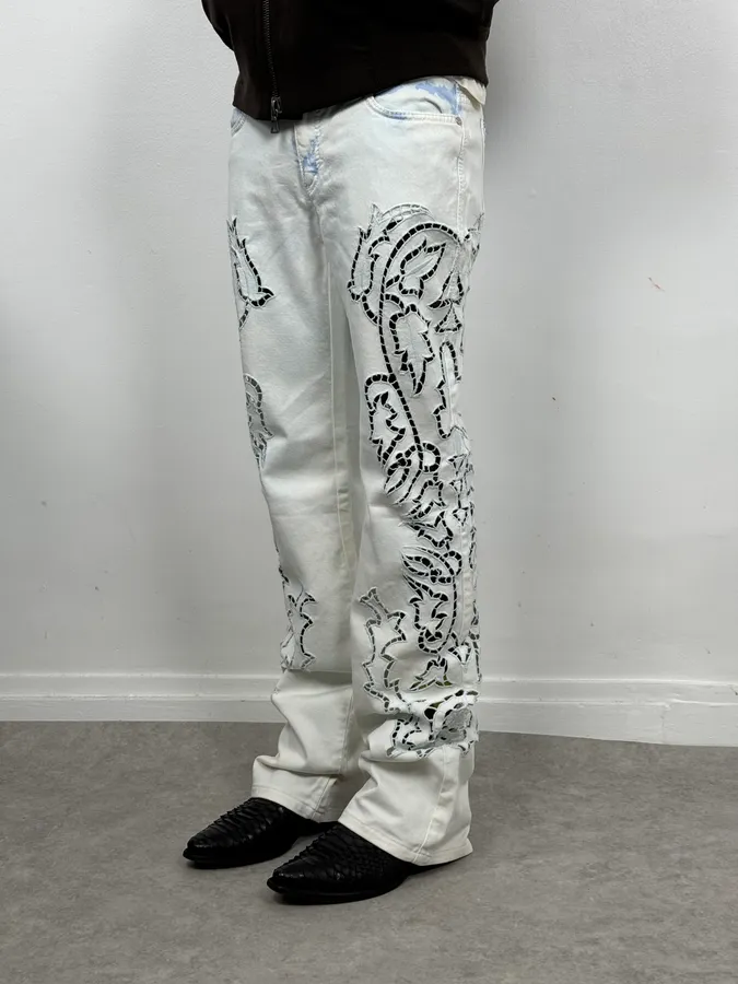 2010s Roberto Cavalli Leaves Tribal White Pants - Image 3