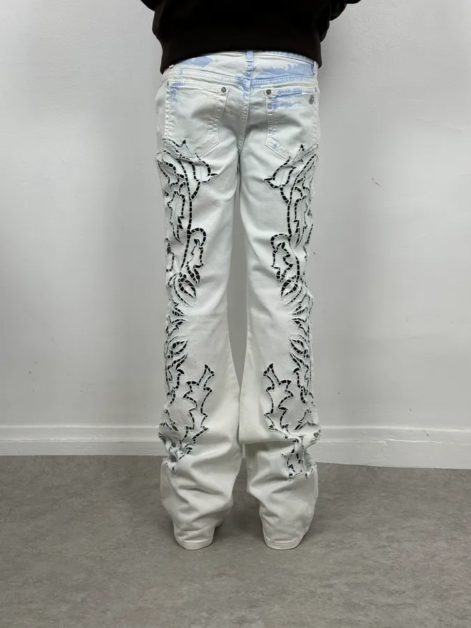 2010s Roberto Cavalli Leaves Tribal White Pants - Image 4