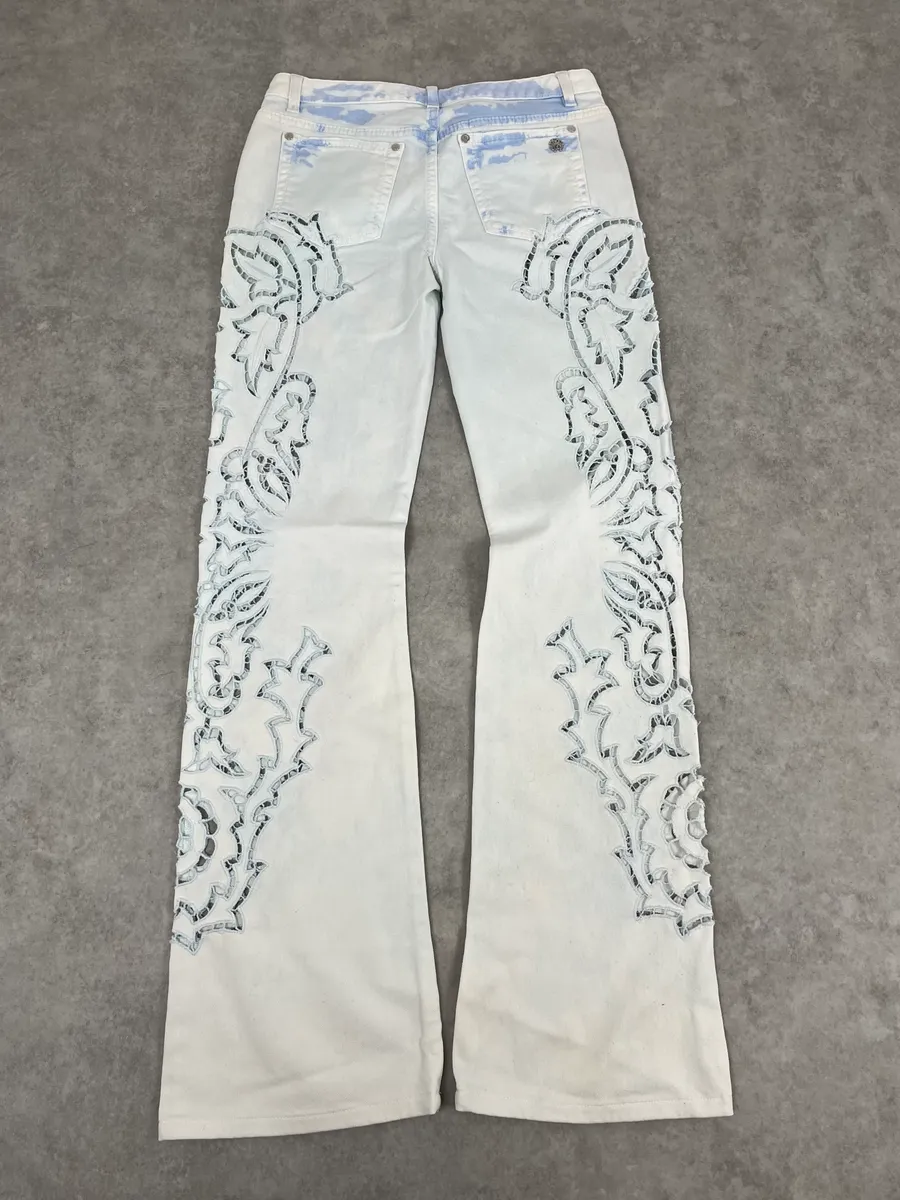 2010s Roberto Cavalli Leaves Tribal White Pants - Image 7