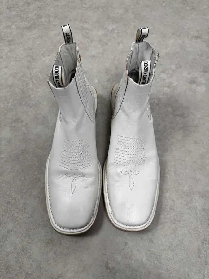 2010s Roberto Cavalli White Avant-Garde Leather Boots - Image 3