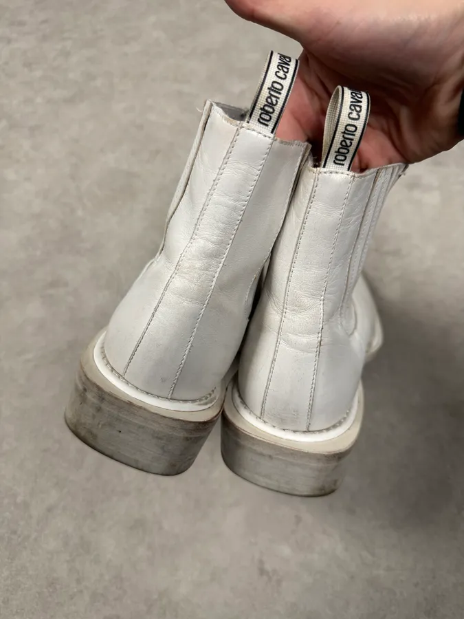 2010s Roberto Cavalli White Avant-Garde Leather Boots - Image 4