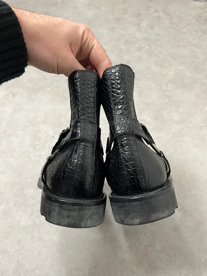 2010s Saint Laurent Black Crocodile Effect Leather Boots - Image 8