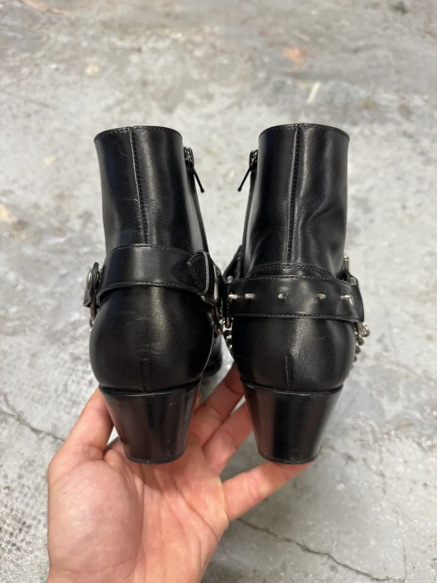 2010s Saint Laurent Black Leather Buckle Rocker Boots - Image 8