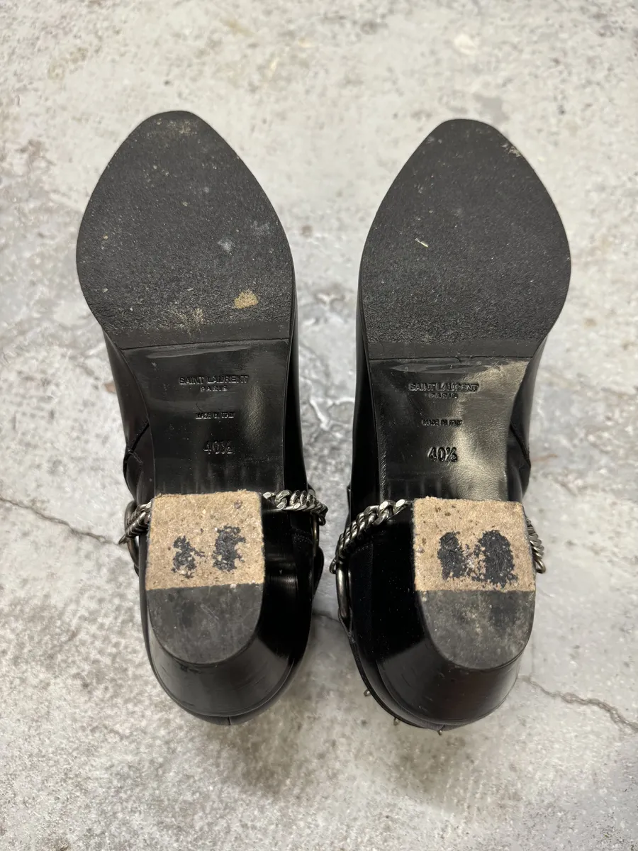 2010s Saint Laurent Black Leather Buckle Rocker Boots - Image 9