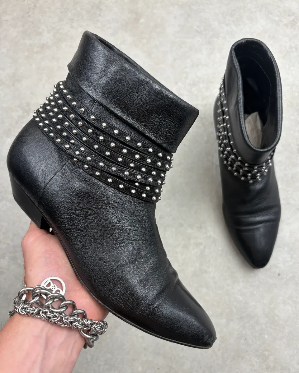2010s Saint Laurent Black Leather Studded Boots