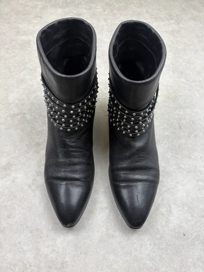 2010s Saint Laurent Black Leather Studded Boots - Image 2