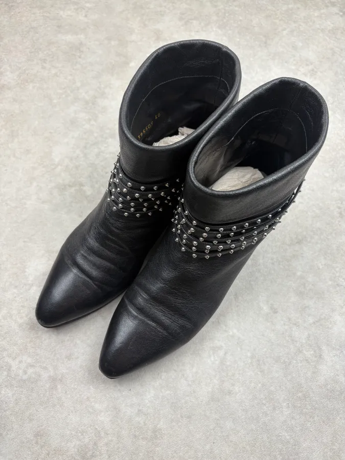 2010s Saint Laurent Black Leather Studded Boots - Image 3