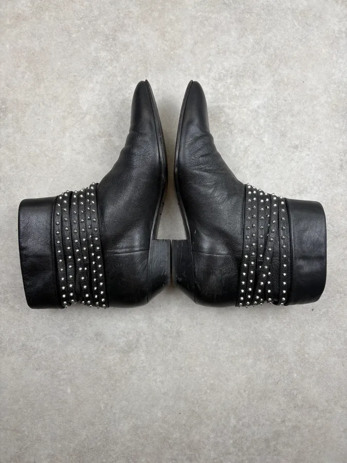 2010s Saint Laurent Black Leather Studded Boots - Image 5