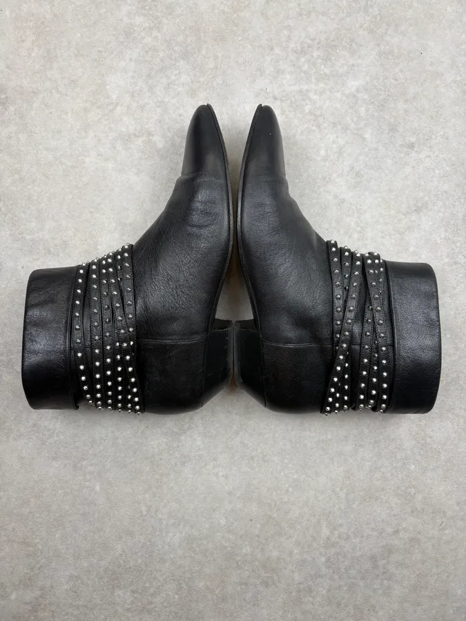 2010s Saint Laurent Black Leather Studded Boots - Image 6