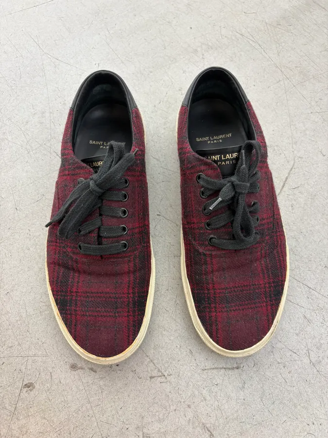 2010s Saint Laurent Bordeaux Tartan Sneakers - Image 2