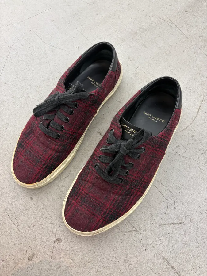 2010s Saint Laurent Bordeaux Tartan Sneakers - Image 3