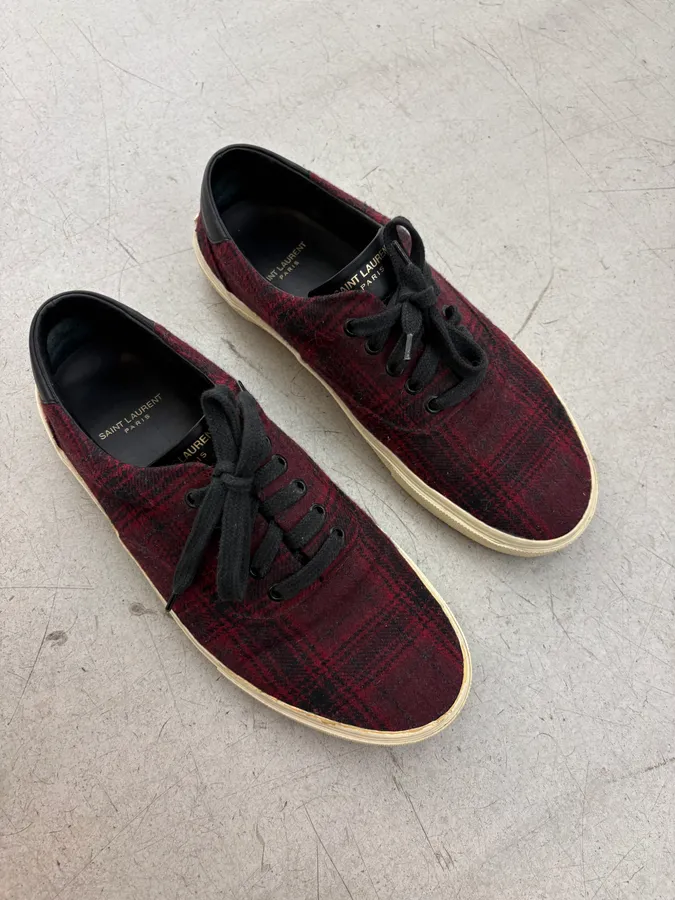 2010s Saint Laurent Bordeaux Tartan Sneakers - Image 4