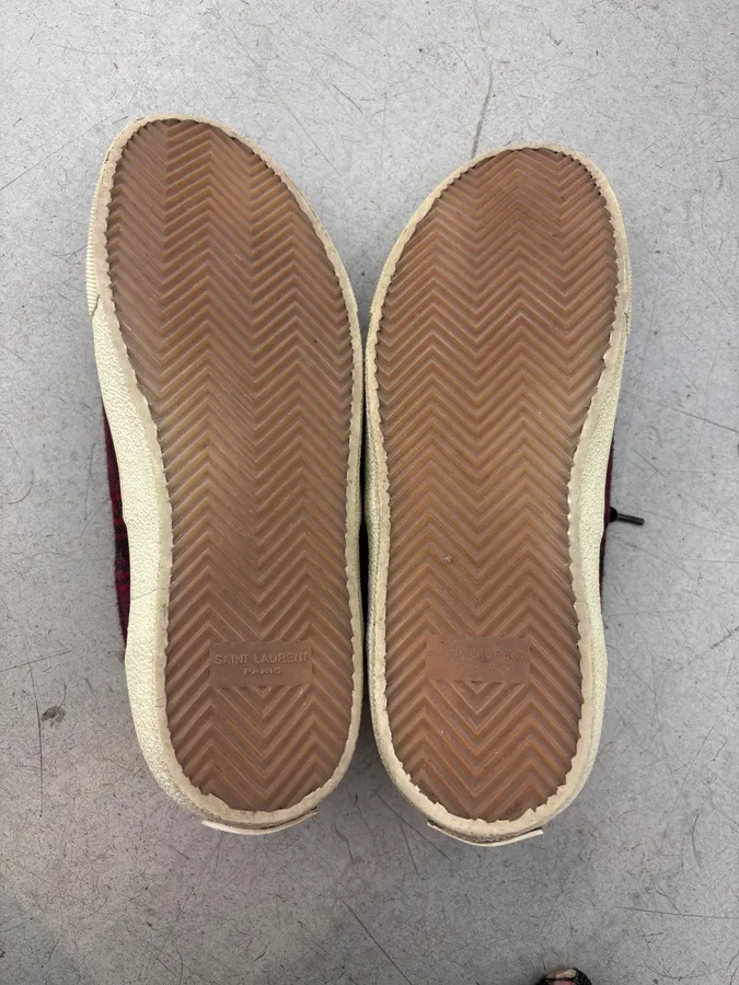 2010s Saint Laurent Bordeaux Tartan Sneakers - Image 8