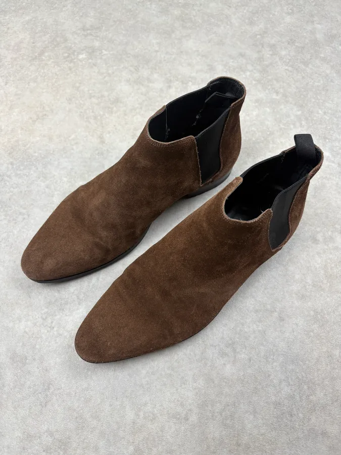 2010s Saint Laurent Brown Suede Leather Ankle Boots - Image 3