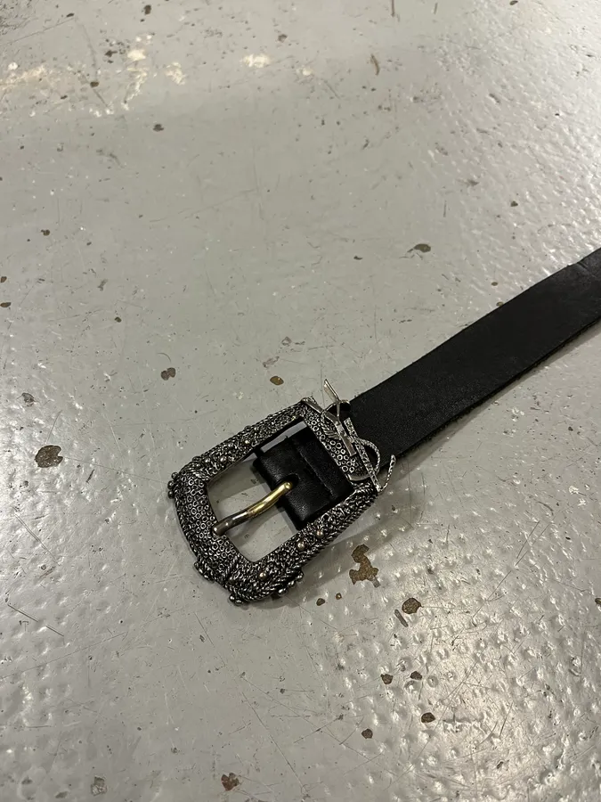 2010s Saint Laurent Embellished Buckle Black Leather Belt - Image 7
