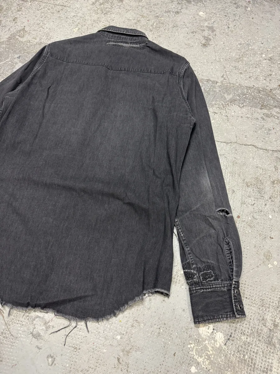 2010s Saint Laurent Grey Ripped Denim Shirt - Image 4