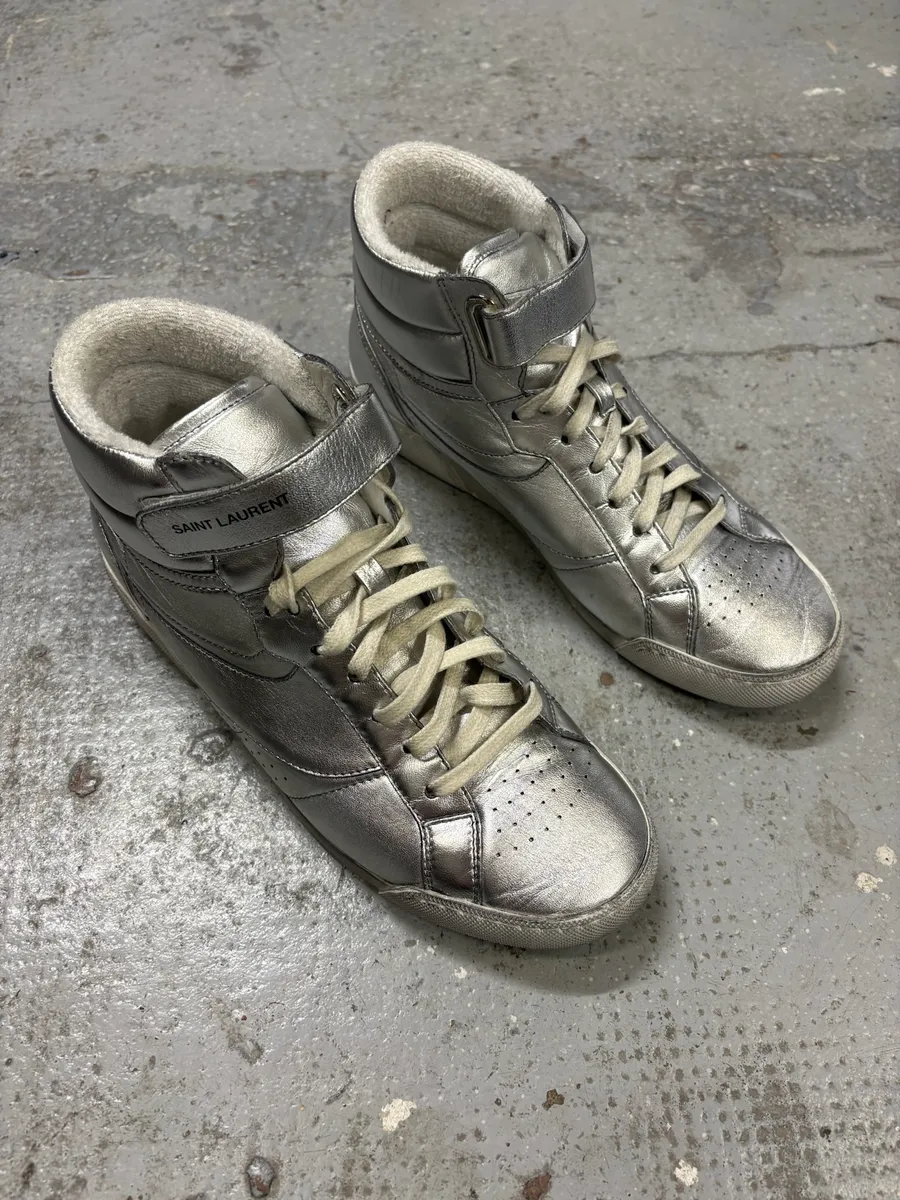2010s Saint Laurent Lenny Silver Grey High Sneakers - Image 3
