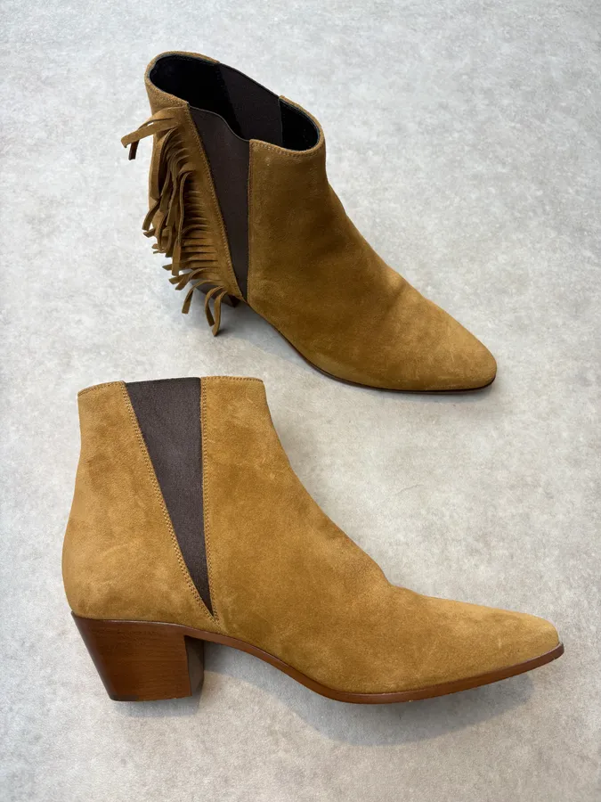 2010s Saint Laurent Taupe Suede Fringe Boots by Hedi Slimane - Image 4