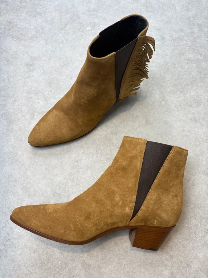 2010s Saint Laurent Taupe Suede Fringe Boots by Hedi Slimane - Image 5