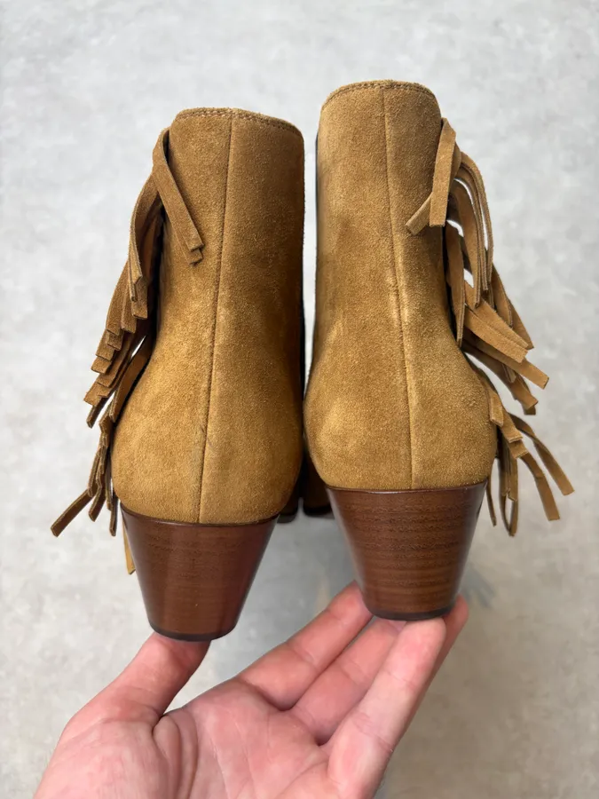 2010s Saint Laurent Taupe Suede Fringe Boots by Hedi Slimane - Image 6