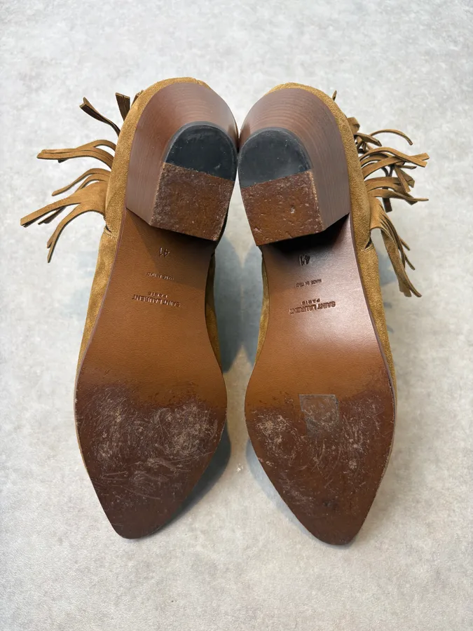 2010s Saint Laurent Taupe Suede Fringe Boots by Hedi Slimane - Image 7