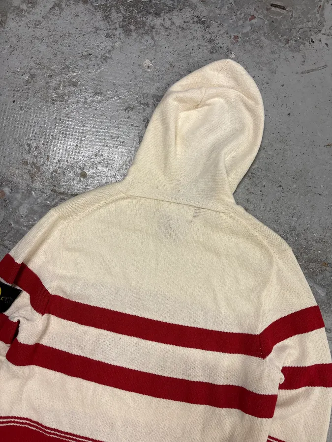 2010s Stone Island Cream Red Striped Wool Compass Patch Hoodie - Image 7