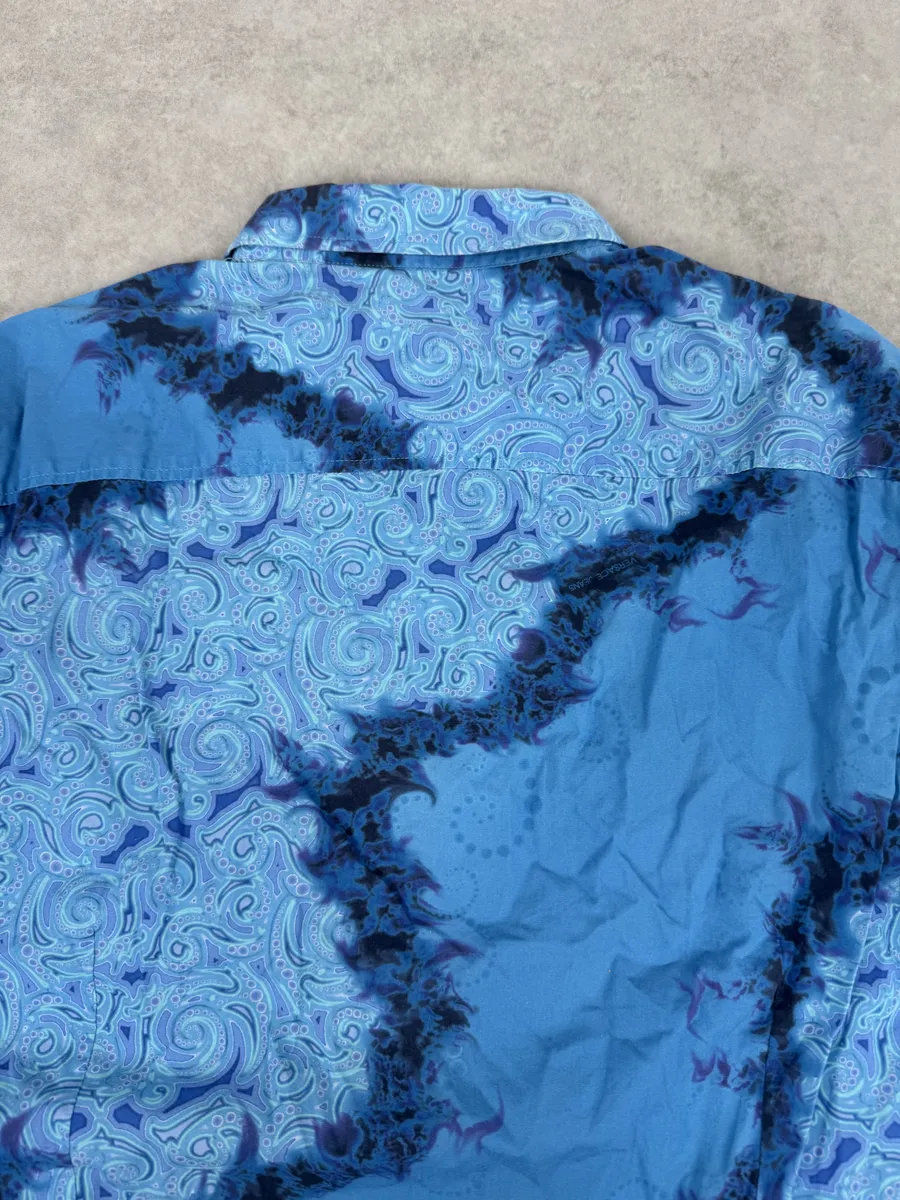 2010s Versace Blue Abstract Royal Shirt - Image 5