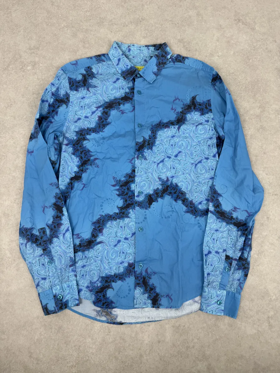 2010s Versace Blue Abstract Royal Shirt - Image 6