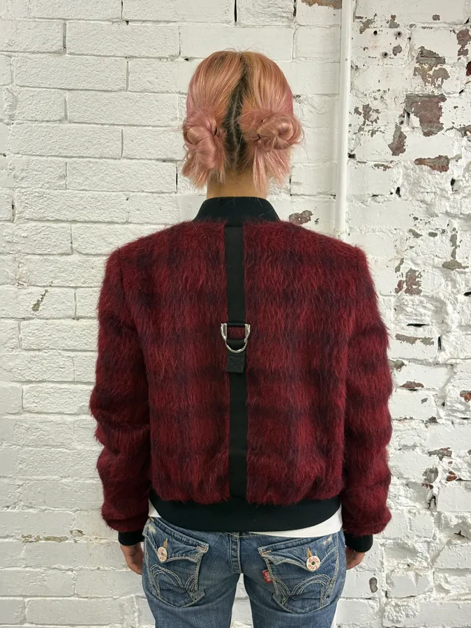 2010s Versace Red & Black Squared Plushed Bomber Jacket - Image 4