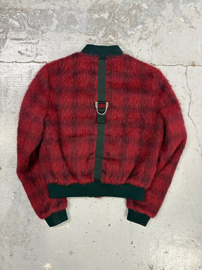 2010s Versace Red & Black Squared Plushed Bomber Jacket - Image 8