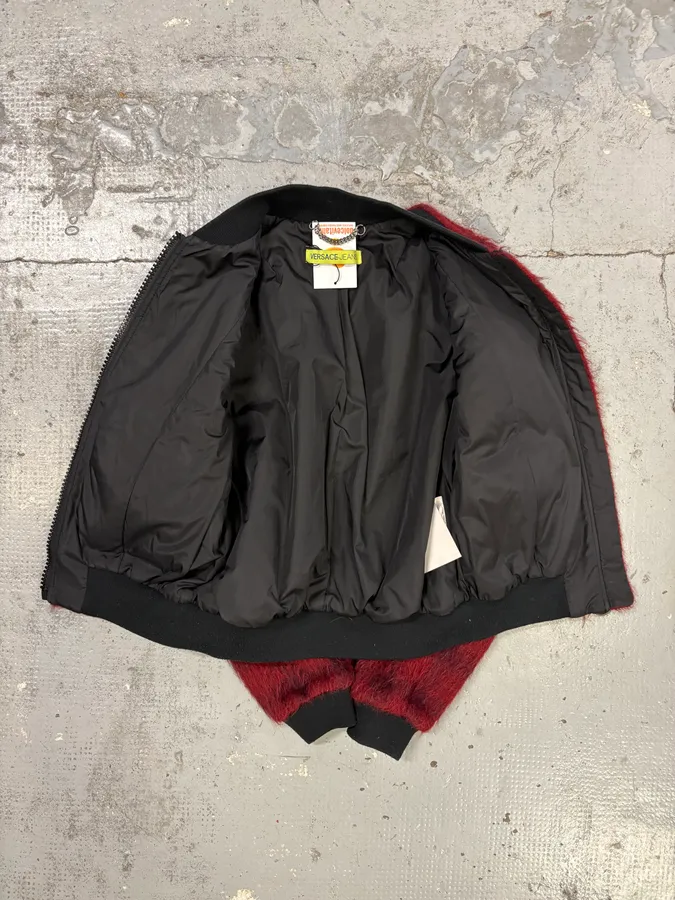 2010s Versace Red & Black Squared Plushed Bomber Jacket - Image 9