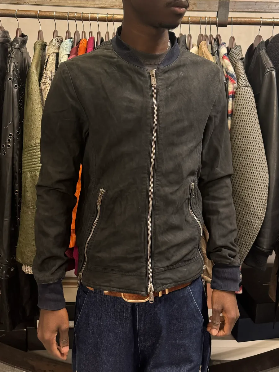 2010s Yves Saint Laurent Black Leather & Silk Zip-up Jacket - Image 2