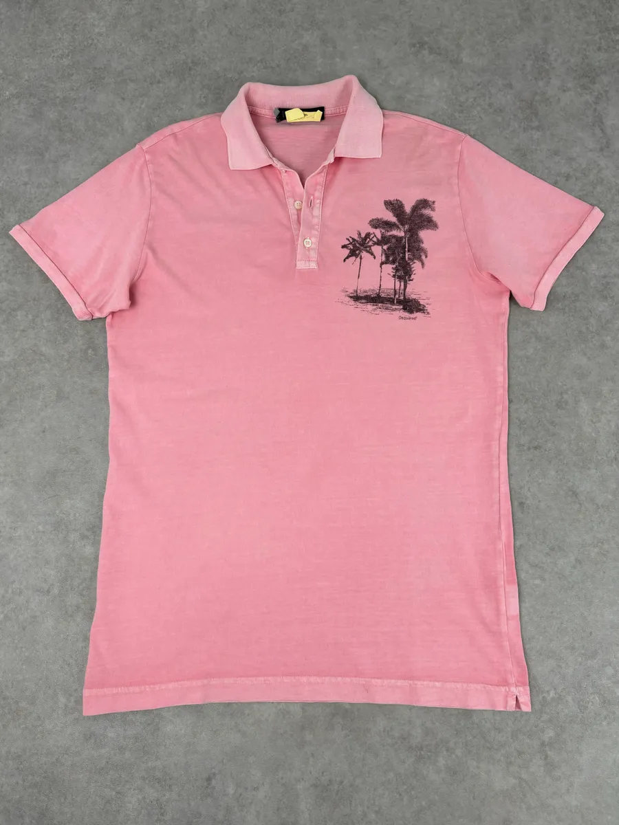 2011 Dsquared2 Pink Cotton Palm Tree Embroidered Polo