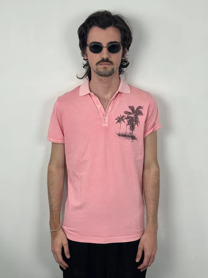 2011 Dsquared2 Pink Cotton Palm Tree Embroidered Polo - Image 2