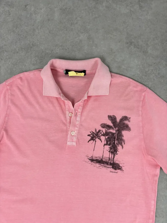 2011 Dsquared2 Pink Cotton Palm Tree Embroidered Polo - Image 4
