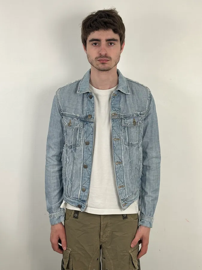 2012 Maison Margiela H&M Blue Distressed Denim Jacket