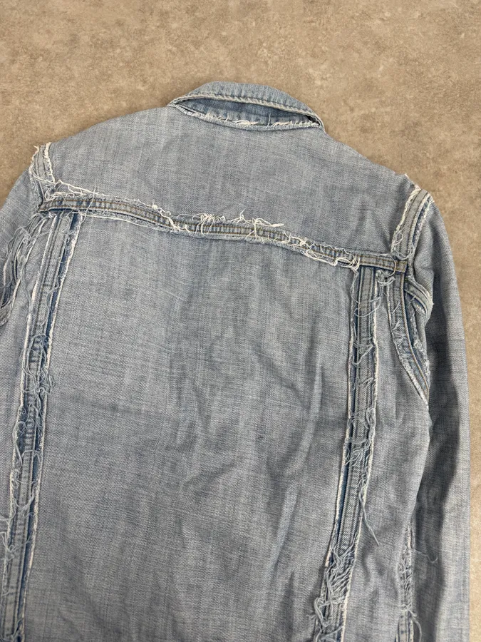 2012 Maison Margiela H&M Blue Distressed Denim Jacket - Image 6