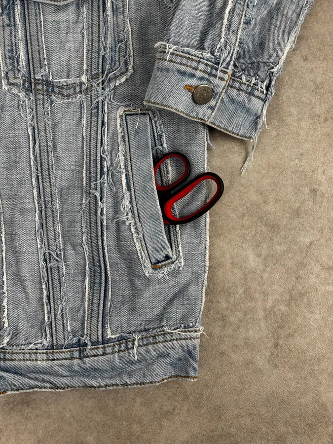 2012 Maison Margiela H&M Blue Distressed Denim Jacket - Image 9