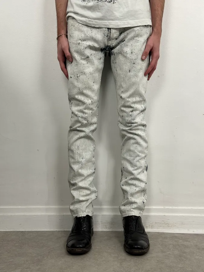 2012 Maison Margiela H&M Blue White Painted Denim Jeans - Image 2