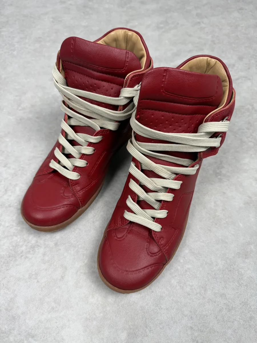 2012 Maison Margiela H&M Red High Leather Gum Sneakers - Image 11